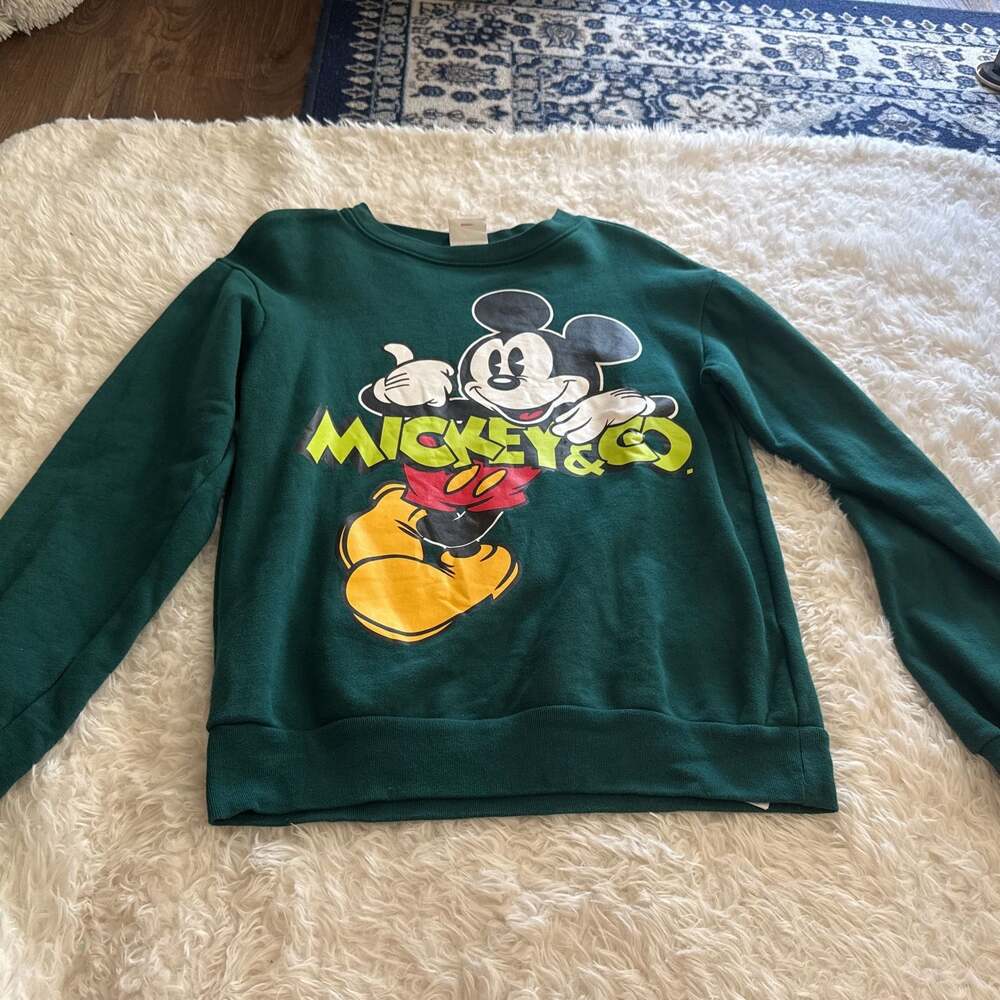 Disney Mickey Mouse Green Crewneck‎ Sweatshirt Small Mickey & Co.